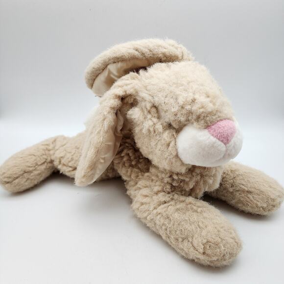 Vtg Aurora Floppy Bunny Rabbit Plush 12" Beige Wooly Fur Pink Nose Satin Ears - Picture 2 of 15